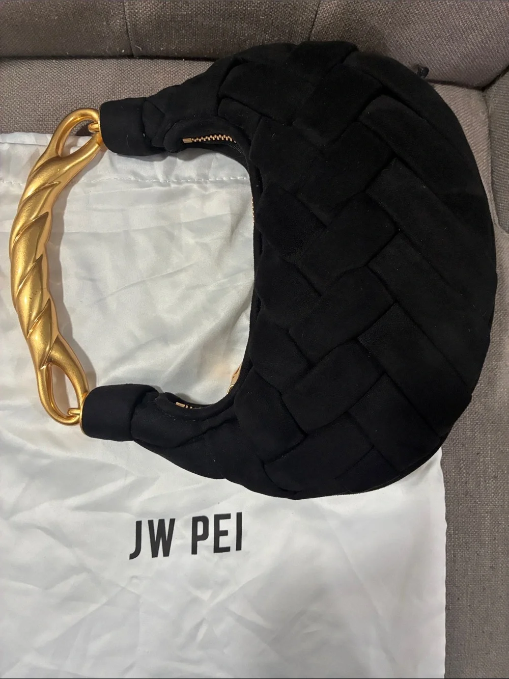 JW PEI Black Braided Orla Crescent Shoulder Bag with Gold Handle